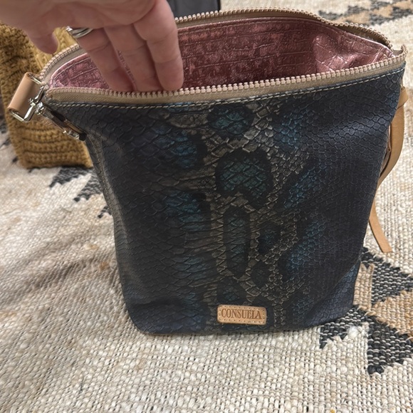 Consuela Blue and Tan Shoulder Bag with Gold Accents - Picture 5 of 7